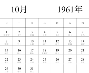 1961年日历